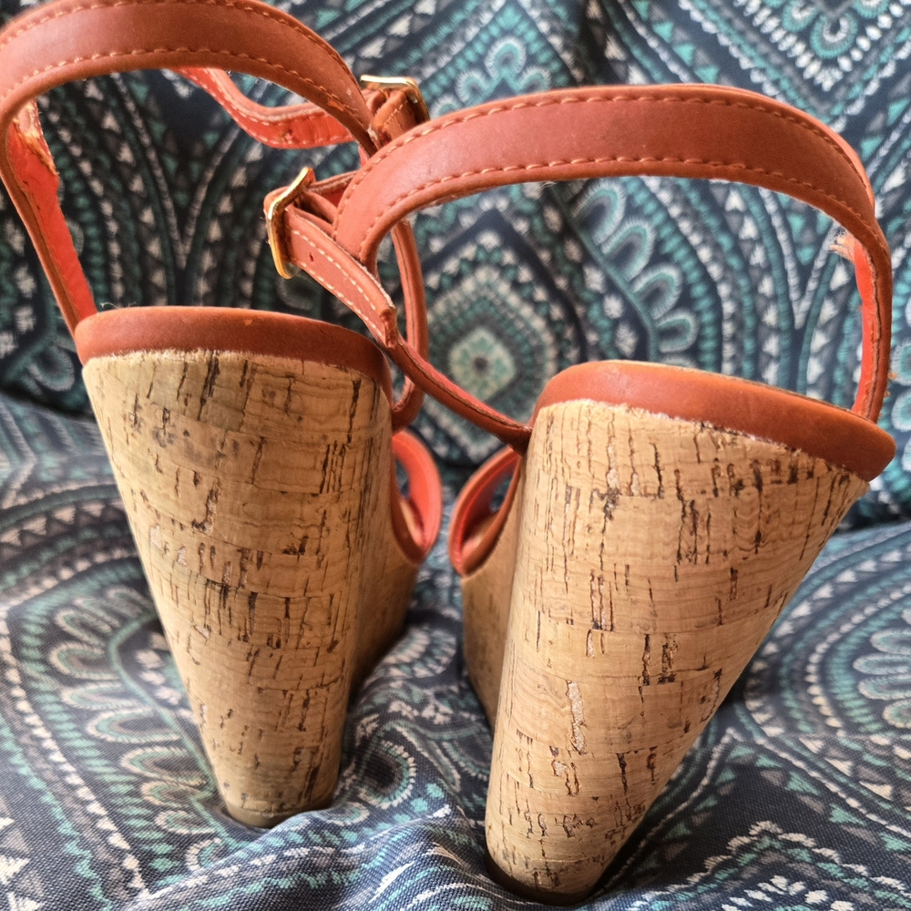 Coconuts by Matisse Burnt Orange Wedge Sandals with Cork Heel - Picture 3 of 7